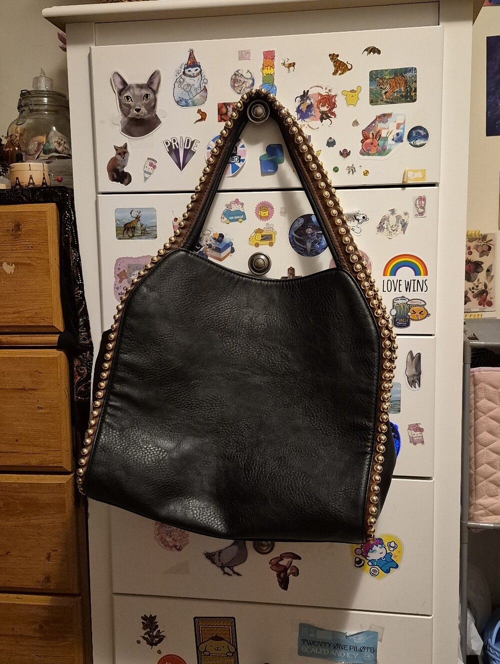 Big Buddha Studded Black Shoulder Bag